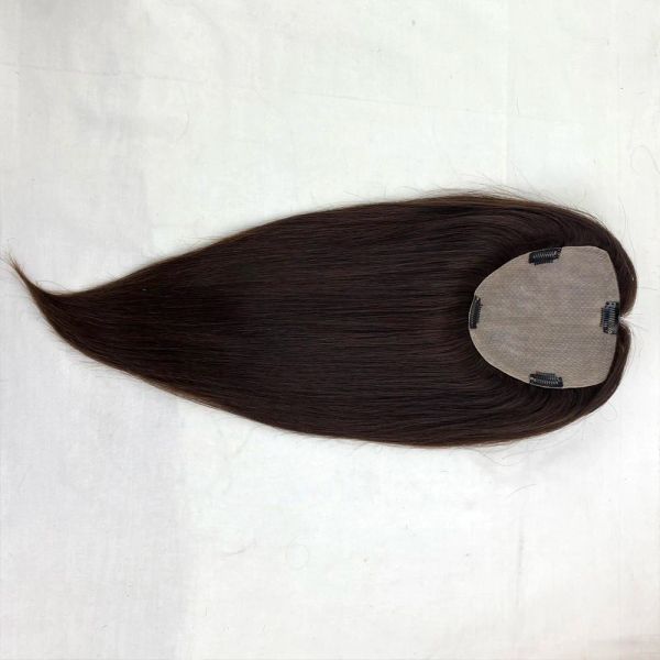 Toppers cheveux humains vierges haut en soie injecté Base de peau toupet cuir chevelu naturel postiche Fine Clips dans les cheveux Topper pour les femmes cheveux