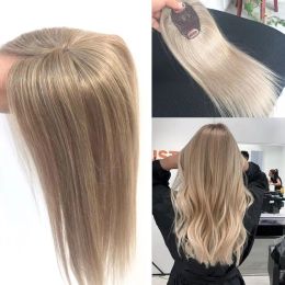 Toppers vsrhair 45cm miel rubia cabello humano topper para mujeres cosidas con dos clips 150% de densidad invisible cabello para pérdida de cabello