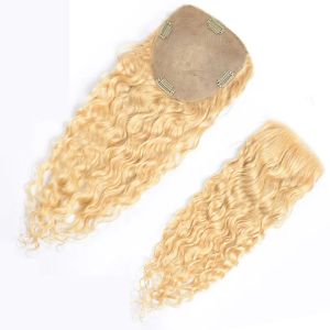 Toppers Water Wave Blonde Silk Base Topper 15x16cm Vierge Vierge Human Human Silk Base Topper avec Baby Hair Blonde Curly