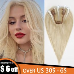 Toppers Wit Platina Haren Topper 100% Remy Menselijk haar Blonde Toppers Pruiken Zijde Basis Clip Stukken in Haarverlenging voor Vrouwen 12 inch