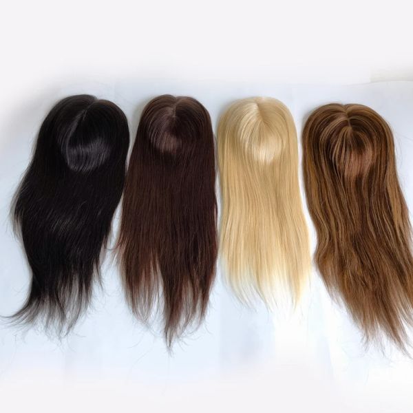 Toppers en gros fait à la main 100% brut Remy brésilien cheveux humains Topper pour les femmes avec amincissement perte de cheveux cheveux gris cheveux