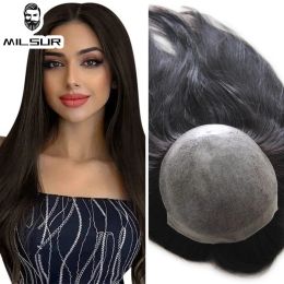 Toppers femmes cheveux Topper peau Base perruque pour femmes Remy cheveux pièces 14/16 pouces cheveux longs toupet pour dame #613/#1B pleine PU perruque naturelle