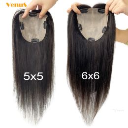 Toppers Dames Human Hair Topper Silk Base recht 12x13cm 15x16cm Virgin Hair Toupee Silk Top Hair Piece Clip in Hair Extension