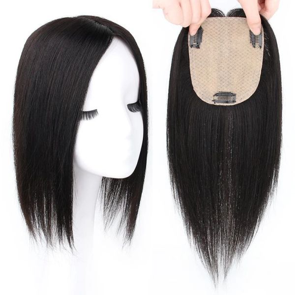 Toppers Clip de perruque féminin dans les cheveux Piece Femmes Real Human Heuving Wigs Hands Mabots léger respirant Black Hair Fermeure Femme Topper