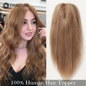 Toppers Femmes Toppers Remy Human Human Topper Natural Brown Golden Hair Pieces pour les femmes avec une pince à cheveux mince dans l'extension des cheveux topper