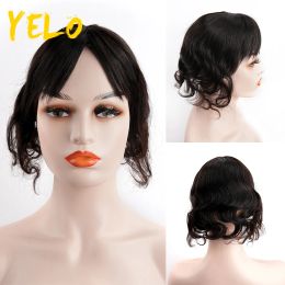 Toppers Yelo 12*13 Women Invisible Topper Hair stuk met pony Remy Body Wave Human Hair Extensions Middle Part Clip Ins voor dun haar