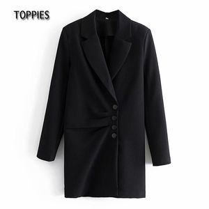 Toppies noir Blazer robe bureau dames Long Blazer femmes surdimensionné costume veste mode Streetwear 210412