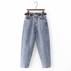 Toppies bleu jean pantalon taille élastique sarouel taille haute pantalon femmes vêtements mujer pantalones Q0801