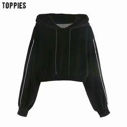 Toppies Fashion Cropped Felpe Donna Felpe Vintage Black Velvet Pullover Maglioni Donna 210412