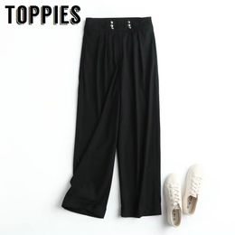 Toppies New Black Women Pantaloni neri Bottoni OL Pantaloni casual Donna Pantalon 210412