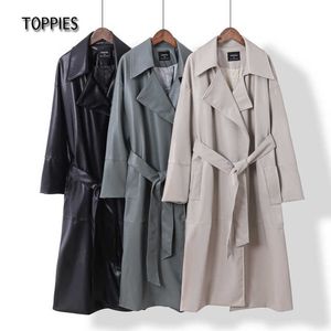 Trench-coat en cuir surdimensionné Toppies pour femmes vêtements pour femmes Long manteau de veste en faux cuir doux 210909