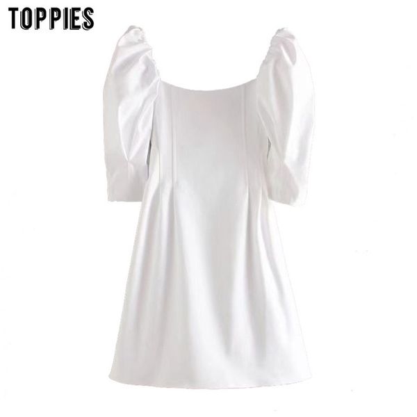 Toppies sexy mini robe femmes été mince robe de soirée à manches courtes colliers sqaure dames élégantes vestidso T200604