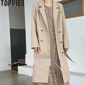 Toppies Printemps Automne Double Boutonnage Long Blazer Mode Coréenne Veste Chic Vestes 201023