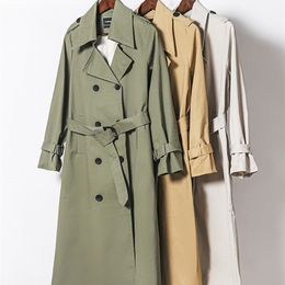Toppies Spring Windscheper Long Trench Coat Women Double Breasted Slim Trench Coat Vrouwelijk Out -wear Fashion 220804