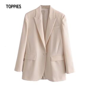 Toppies printemps femme Blazers décontracté bouton unique costume veste couleur unie col cranté femme veste 210412