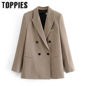 Toppies Printemps Veste Femme Kaki Mode Blazers OL Casual Manteaux 210412