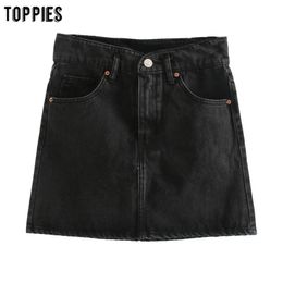 Toppies verano negro denim mini faldas cintura alta una línea faldas para mujer faldas streetwear 2020 moda T200712