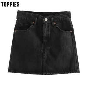Toppies Summer Black Denim Mini Skirts Hoge taille A Line Skirts For Womens Faldas Streetwear 2020 Fashion T200712