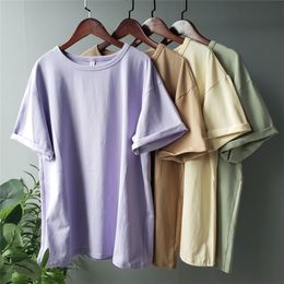 Toppies T-shirts d'été t-shirts surdimensionnés Harajuku Couleur solide pour femmes 95% Cotton Korean Fashion Girls Tees 210317
