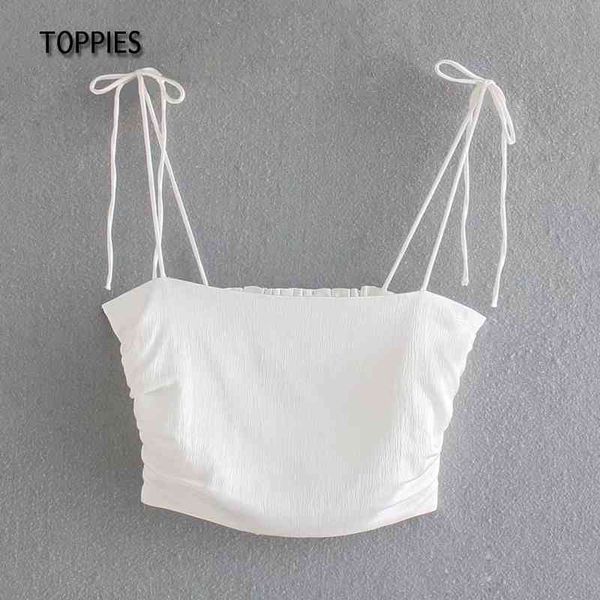 Toppies D'été Tube Tops Blanc Camisole Tops Sexy Sans Manches Crop Tops Solide Couleur Vacances Camisoles 210412