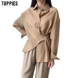 Toppies Blouses blanches Tops femmes coréennes chemises à manches longues chemises en coton asymétriques couleur unie printemps LJ200812