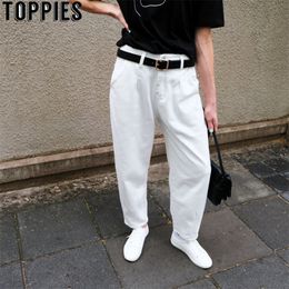Toppies Jeans blancos Pantalones de harén de mezclilla de cintura alta Boyfriend jeans para mujer Pantalones sueltos vaqueros mujer 201029