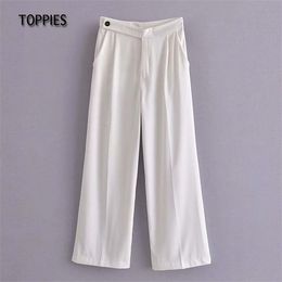 Toppies Weißer Anzug Hosen Hohe Taille Überlänge Hosen Sommer Hosen Frau Taste pantalones de mujer Q0801