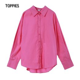 Toppies Vrouwen 100% Katoenen Shirts Kantoor Dame Lange Mouw Blouse Single Breasted Chic Chemise Tops 220210