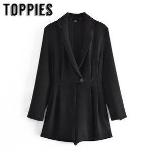 Toppies Femmes Noir Barboteuse Costume Conception À Manches Longues Jumsuit OL Mode Shorts Combinaisons 210412