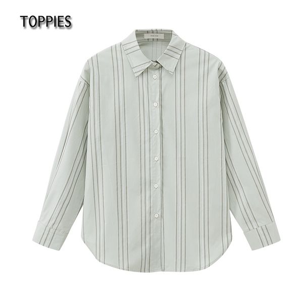 Toppies, blusa para mujer, camisas a rayas de oficina para mujer, camisas casuales femeninas de manga larga que combinan con todo, camisetas coreanas de alta calidad 210412