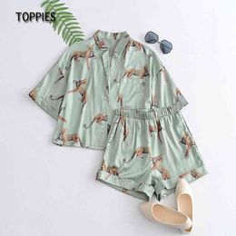 Toppies femmes pyjamas impression animale léopard femme vêtements de nuit décontracté shorts ensemble détente wome 210412