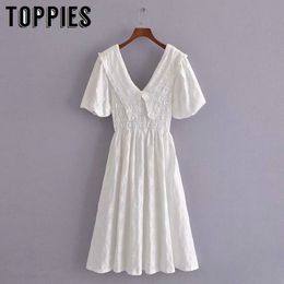 Toppies Femmes Slim Robe blanche Creux Out Robes brodées Femmes Robes d'été 210412