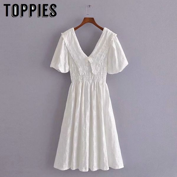Toppies, vestido blanco ajustado para mujer, Vestidos bordados ahuecados, Vestidos de verano para mujer 210412