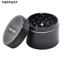 TOPPUFF Broyeur d'herbes en aluminium 50MM 4 pièces CNC dents de diamant broyeurs de tabac en métal broyeur d'épices noir motif différent sur le couvercle2747578