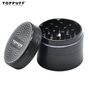 TOPPUFF Aluminium Grinder 50 MM 4 Stuks CNC Diamant Tanden Metalen Tabak Slijpmachines Black Spice Crusher Verschillende Patroon op Deksel