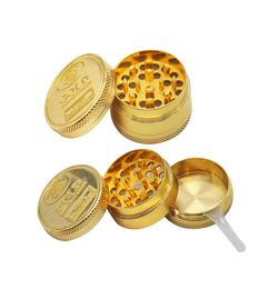 Toppuff Gold Coin Grinder Zinc Alloy Herb Grinder 40 mm 3 Piece avec Diamond Teeth Tobacco Herb Grinders Spice Crusher7617657