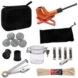TOPPUFF – ensemble de sacs à tabac, Pipe à tabac en bois + outils de nettoyage de tuyaux à fumer + filtres à tuyaux en carbone + pot de rangement en verre pour herbes