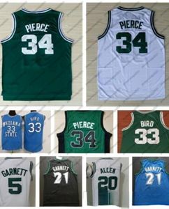 Topquality Embroidery34 Paul Pierce Jerseys blanc vert Indiana State Sycamores 33 Larry Bird Jersey 20 Ray Allen 5 Kevin Garn8247390