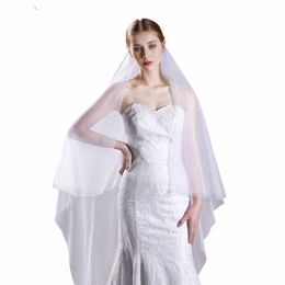 TopQueen 2 Letters Bridal Veil met Blusher Soft Wedding Veil Cut Rand Cover FRT en Back Two Tier Minimalistische bruiloft Veil V131 M0V2#