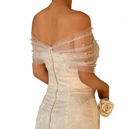 Topqueen Bridal Pearl Châle Elegant Off Off épaule plissée SHAWL SHAWL ACTORES BRESSE BREST SHAWLABABLE VG73A H0YG #