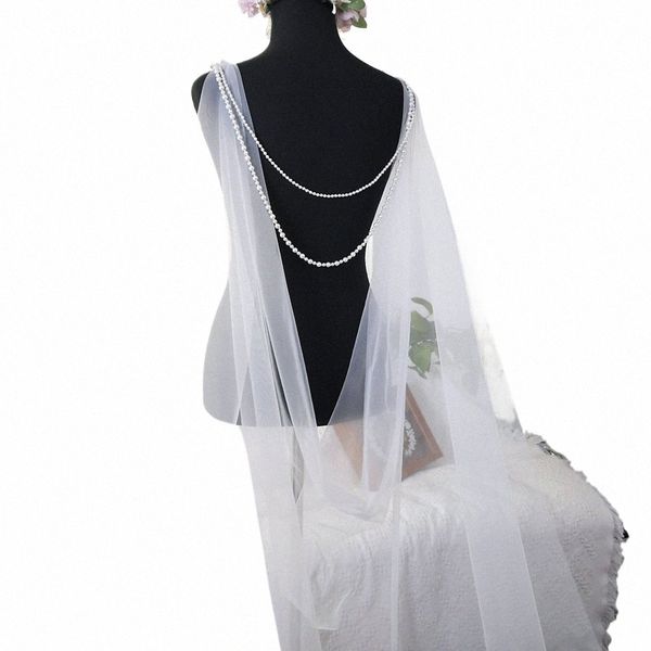 Topqueen G33 Elegant Wedding Capes Veil Bridal Wraps LG Train Shawls Cloak avec perle Blanc Ivory Wedding personnalisable B46O #