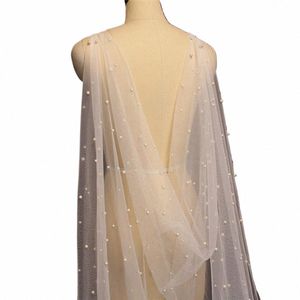 Topqueen G41 Velo de novia con perlas Mantón nupcial Capas de bolero para Dr Veil Novia Tul Verano Capa nupcial Personalizable p1MY #