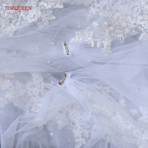 TOPQUEEN G59 Châles de mariage Vestes en dentelle pour robes de mariée avec perles femmes Veil Veil Vestes de mariage enveloppe personnalisable