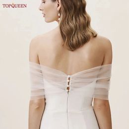 TOPQUEEN G73 accessoires de fête de Bachelorette veste de mariage pour la mariée boléro femme à manches courtes haut de mariée lumière Cape voile 240309