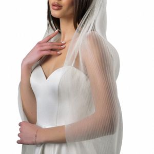 Topqueen Vele de mariage minimaliste plissé Veille de mariée Active de mariée 1 Tier Elbow Fingertip Waltz Longueur Veil avec peigne V192 F0F0 #