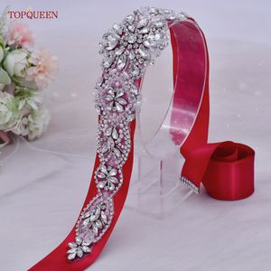 Topqueen New Bridal Belt Dinestone Applicios de cristal Vestidos de novia Srash para mujeres Partido de la mujer Bita de vestimenta formal S433