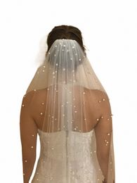 Topqueen Pearls Mariage Veils 1 Tier Soft Bridal Veil Wedding Actived 3M Cathedral Longueur Veil for Bride Ivory V176 09HH #