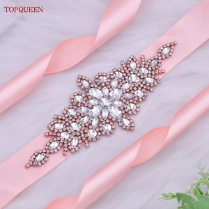 Accesorios de boda TopQueen S01 Cinturón de novia de oro Rosa Rosa de rehices