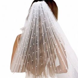 Topqueen V05 Pearls Bridal Veil Soft 1 Tier Beded Wedding Veil for Bride Cathedral Longueur avec PEUG MARDIAD SAISSION K10Q #