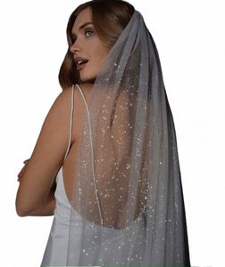 Topqueen V101 Sparking Bridal Veils LG Luxe Golden Bride Wedding Veil Kathedraal Champagne gekleurd garen met pailletten Royal 0805#